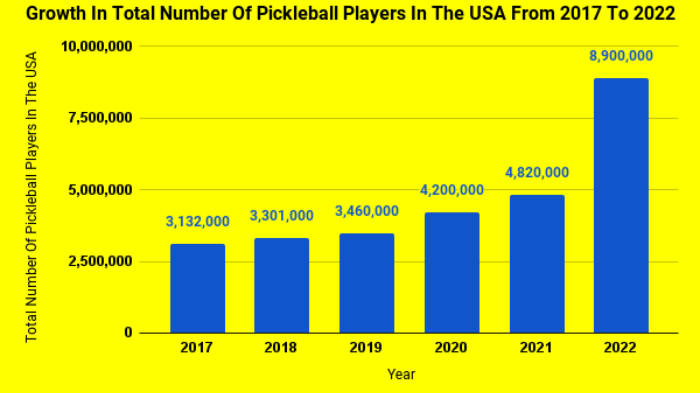 Growth In Total Number Of Pickleball Players From The Year 2017 To 2022