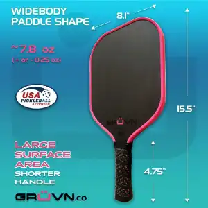 Specifications Of The Raw-13V Gruvn Pickleball Paddle - Pink Edge Guard